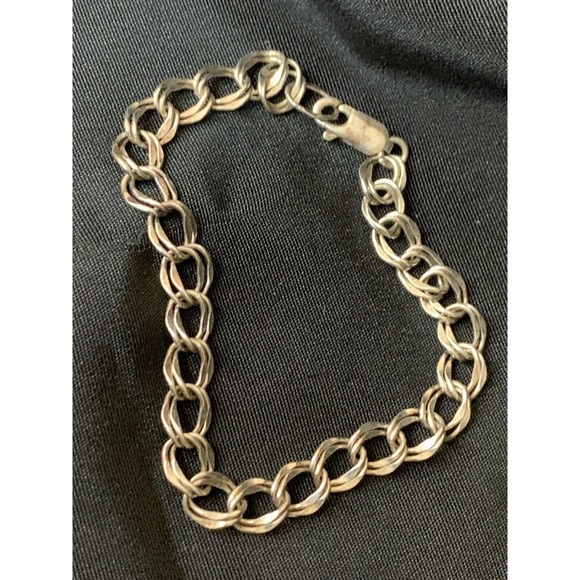 Sterling Bracelet Double Curb Chain Flat Bracelet - Picture 6 of 6
